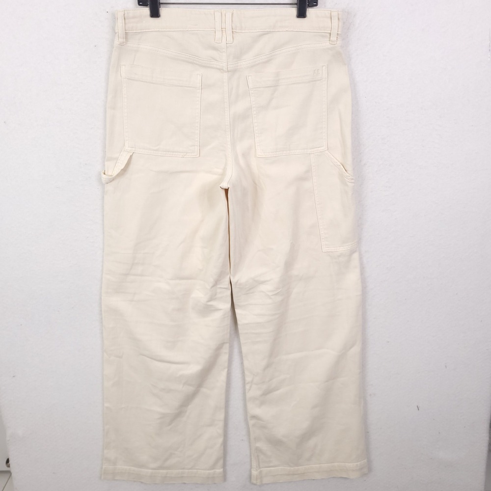 American Eagle Carpenter Pants Womens 14 Cream Stretch Wide Leg Utility Y2k - Picture 3 of 16